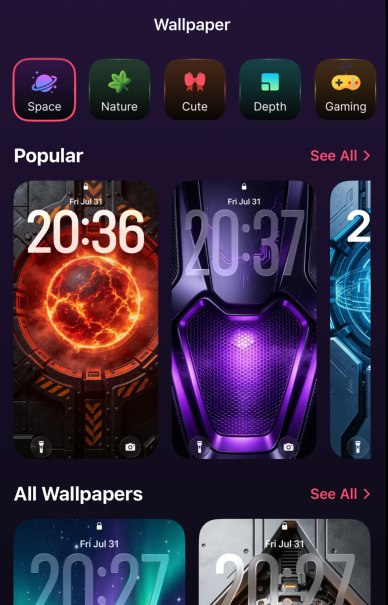 Widgetify wallpaper collection screen